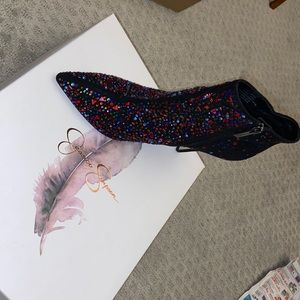 Multicolor Jeweled Black Bootie